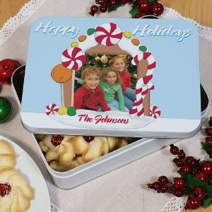 Personalized Gingerbread House Photo Cookie Tin | Personalized Christmas Cookie Tins