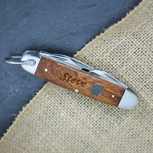 Engraved Brown Wood Camp Knife | Engraved Knives For Groomsmen
