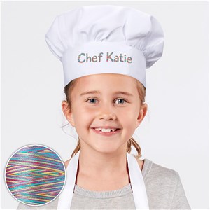 Embroidered Custom Text Kids Chef Hat with Rainbow Thread