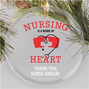 Personalized Nursing is a Work of Heart Round Glass Ornament