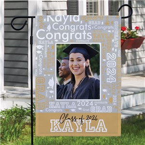 Personalized Grad Word Art with Photo Garden Flag
