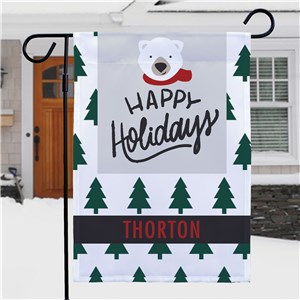 Happy Holidays Personalized Garden Flag With Polar Bear