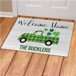 Welcome Home Personalized Irish Doormat With Green Plaid Truck