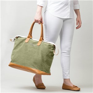Embroidered Initials Green Washed Canvas Weekender E10886524