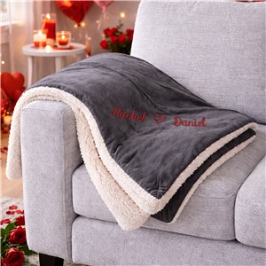 Embroidered Couples Heart Sherpa Blanket | Valentines Personalized Blankets