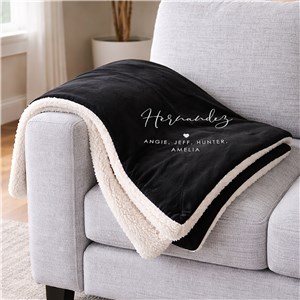 Embroidered Heart Sherpa Blanket with Names of Family Members