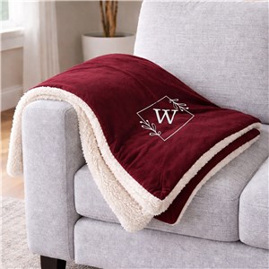 Embroidered Floral Monogram Sherpa Blanket