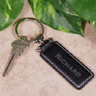Engraved Black Leather Name or Initial Keychain L26410