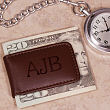 Engraved Brown Leather Initial Money Clip