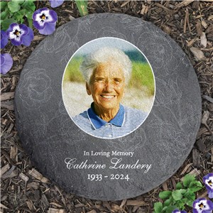 Personalized Floral Photo Memorial Round Slate Stone L11772414