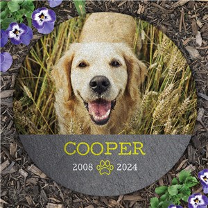 Personalized Pet Photo Memorial Round Slate Stone L11778414