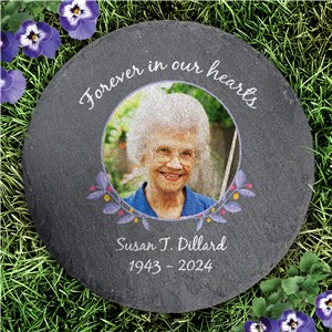 Personalized In Our Hearts Forever Memorial Round Slate Stone L12034414