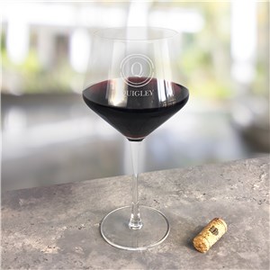 Engraved Circle Initial Red Wine Estate Glass