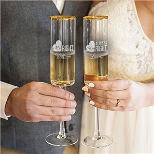 Engraved Mr. & Mrs. Right Gold Rim Champagne Flute Set L17321371-S2