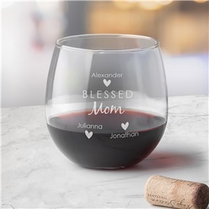 Engraved Blessed Mom Stemless Red Wine Glass L19367345
