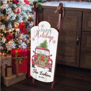 Engraved Happy Holidays Red Truck Sled Decor L22092421