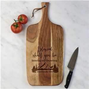 Engraved Bible Verses Blue Mountain Scene Acacia Paddle Cutting Board L22376393