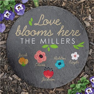L22462414 Personalized Love Blooms Here Round Slate Stone