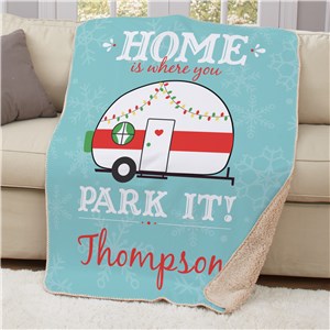 Personalized Home Is Where You Park It Sherpa Throw | Christmas Camper Personalized Blanket