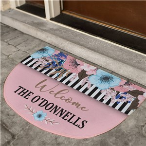 Personalized Floral With Stripes Half Moon Doormat U14248X