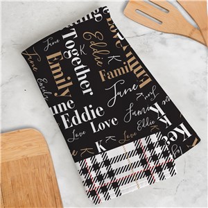 Personalized Plaid Family Name Word-Art Christmas Dish Towel