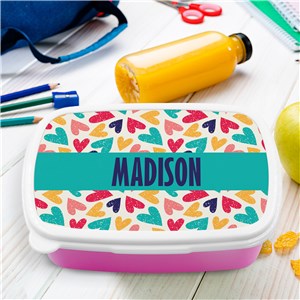 Personalized Kids' Lunch Box with Colorful Hearts