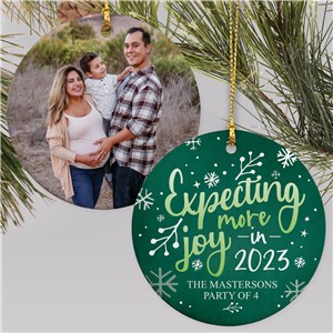 Personalized Expecting More Joy Photo Double Sided Round Ornament