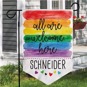 Personalized All Are Welcome Here Pennant Garden Flag U21410161
