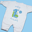 Baby Boy's 1st Birthday Fleece Romper