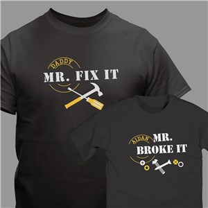 Personalized Mr. Fix It Mr. Broke It T-Shirt - Black - Youth XS 2/4(Size 15L x 14.5W) by Gifts For You Now
