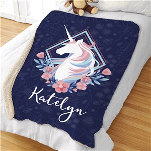 Personalized Floral Unicorn Sherpa Blanket by Gifts For You Now