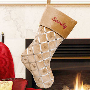 Gold Christmas Stocking Embroidered | GiftsForYouNow