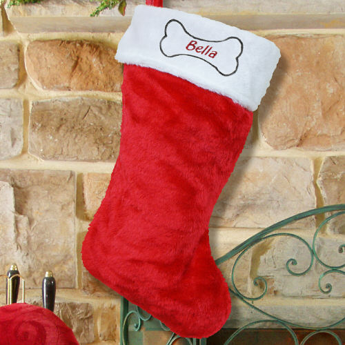 Embroidered Dog Bone Christmas Stocking | GiftsForYouNow