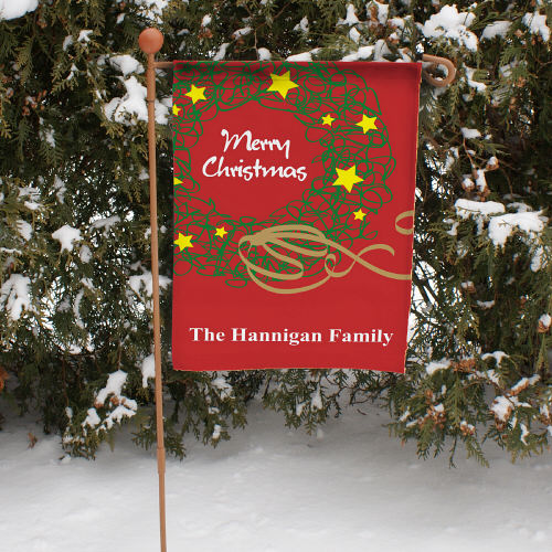 Christmas Wreath Garden Flag | Personalized Wreath Garden Flag