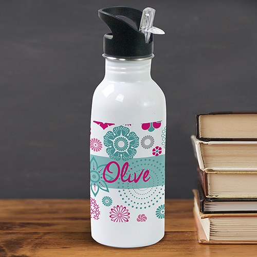 Personalized Floral Water Bottle | Girls Water Bottle