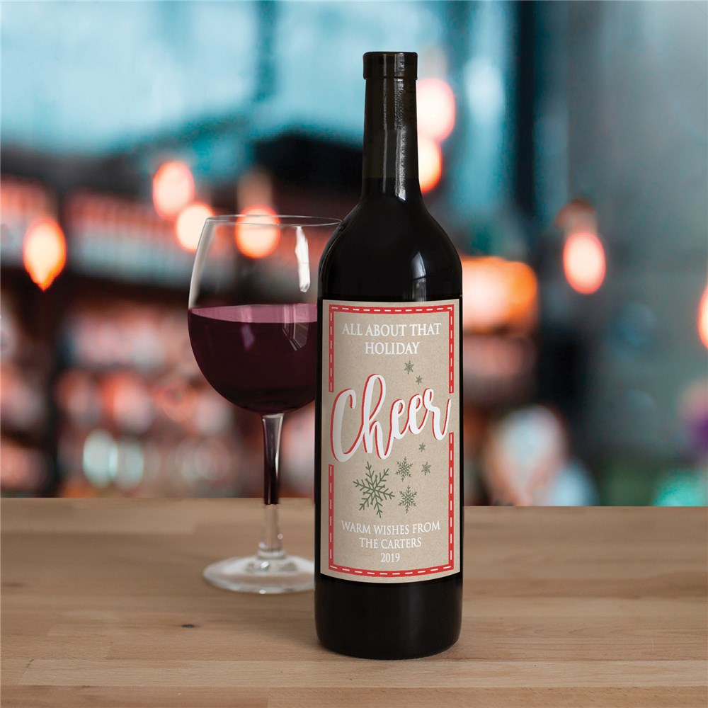 Personalized Holiday Cheer Wine Bottle Labels  GiftsForYouNow