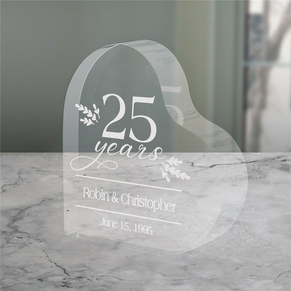 Engraved Anniversary Years With Floral Acrylic Heart Keepsake