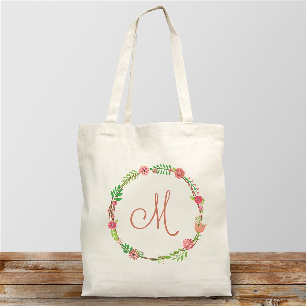 Personalized Single Initial Floral Tote Bag | GiftsForYouNow