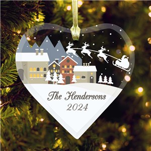 Christmas Town Ornament | Glass Heart Christmas Ornament