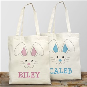 easter bag, linen look boy easter bunny truck personalized tote bag