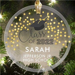 Personalized Class Of With Gold Confetti Glass Graduation Ornament