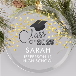 Personalized Class Of With Gold Confetti Glass Graduation Ornament