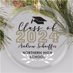 Personalized Class of Wreath Glass Graduation Ornament