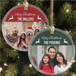 Personalized Merry Christmas Photo Round Glass Ornament