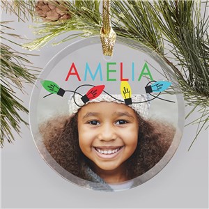 Personalized String Light Photo Round Glass Ornament