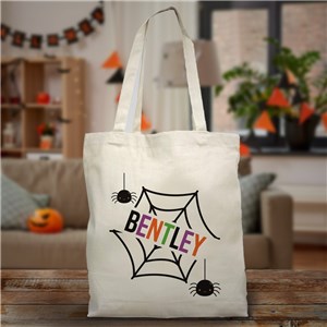 Personalized Kids' Halloween Canvas Tote Bag with Spiderweb Design