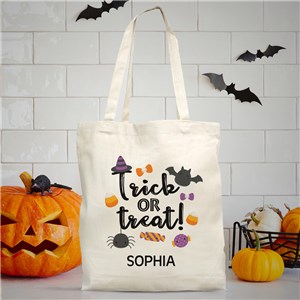 Personalized Trick or Treat Halloween Canvas Tote Bag