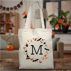 Personalized Canvas Tote Bag with Fall Icons & Initial