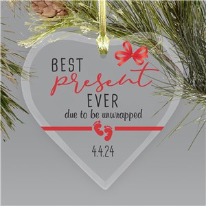 Personalized Best Present Ever Heart Shaped Glass Ornament 