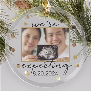 Personalized We're Expecting Round Glass Ornament